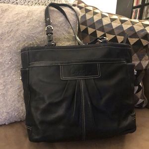 Coach black leather tote bag